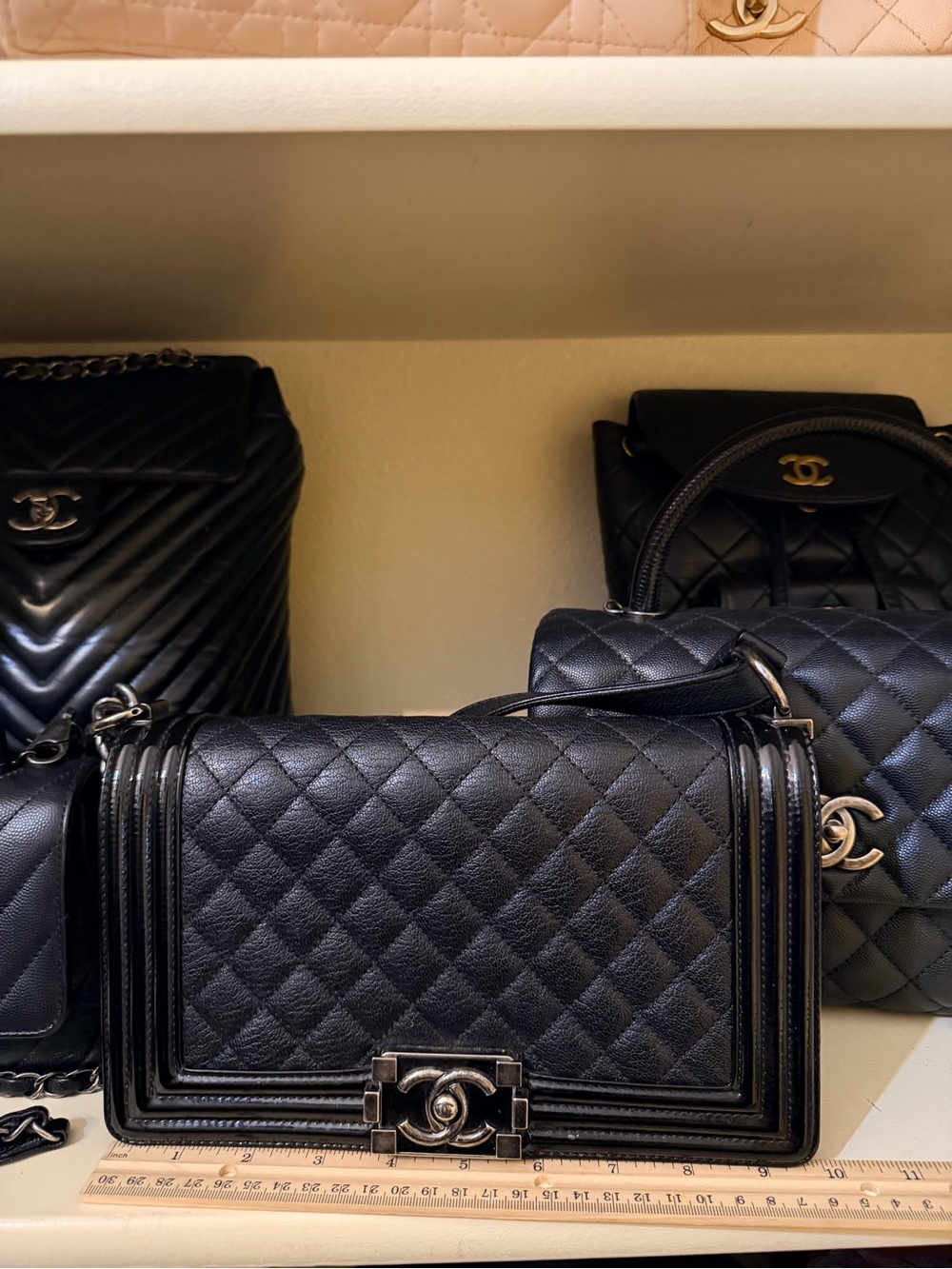 CHANEL Black Quilted Boy Flap Shoulder Bag with Silver-Tone Hardware